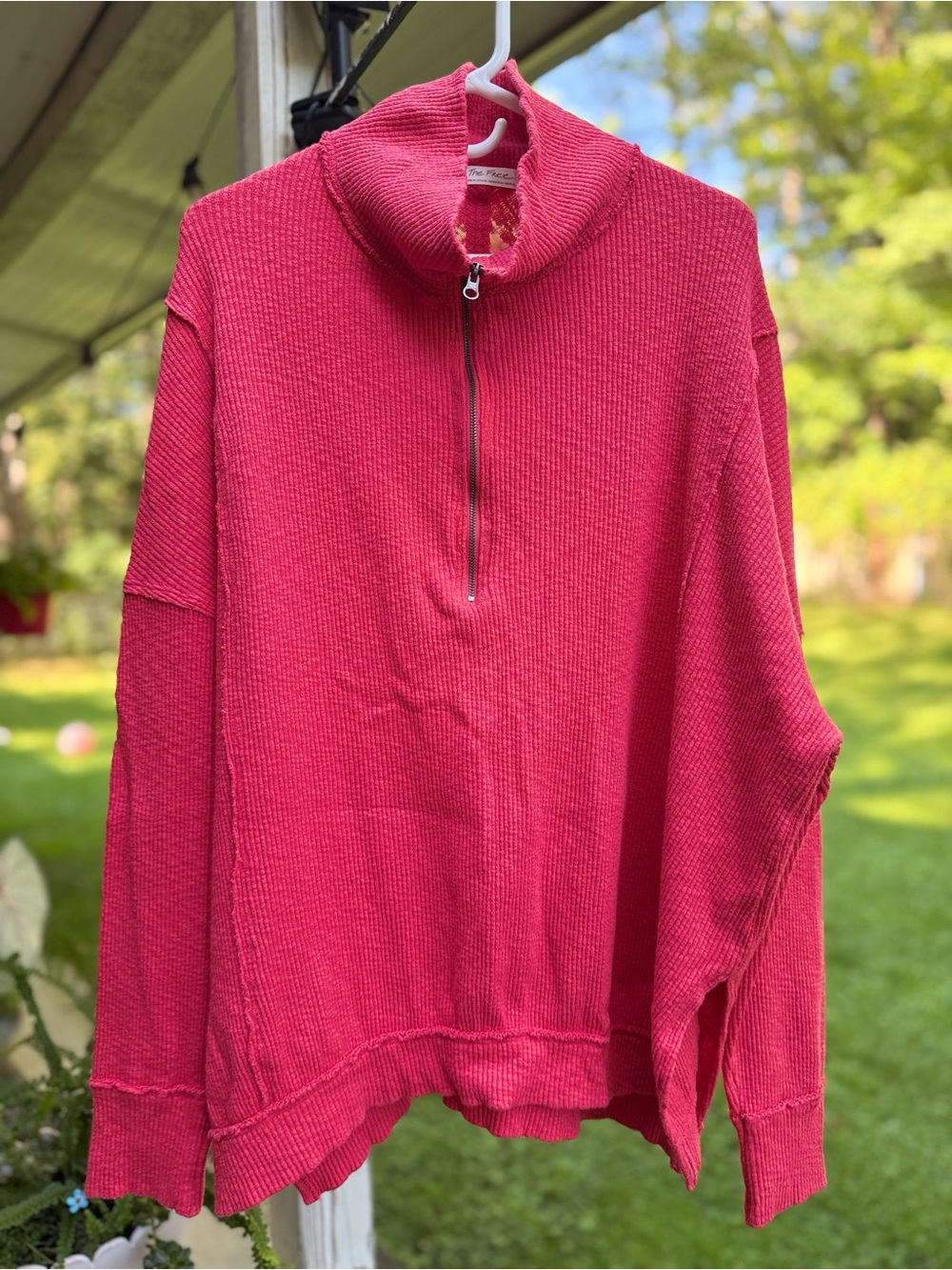 We the Free Women's Half-Zip Waffle Knit - red